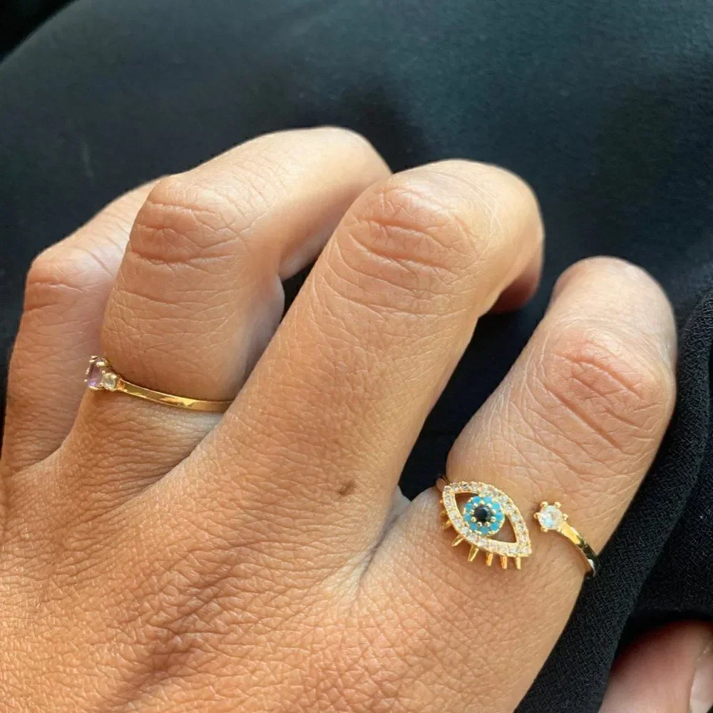 Lucky Evil Eye Adjustable Gold Ring